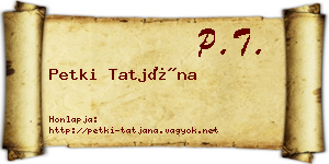 Petki Tatjána névjegykártya